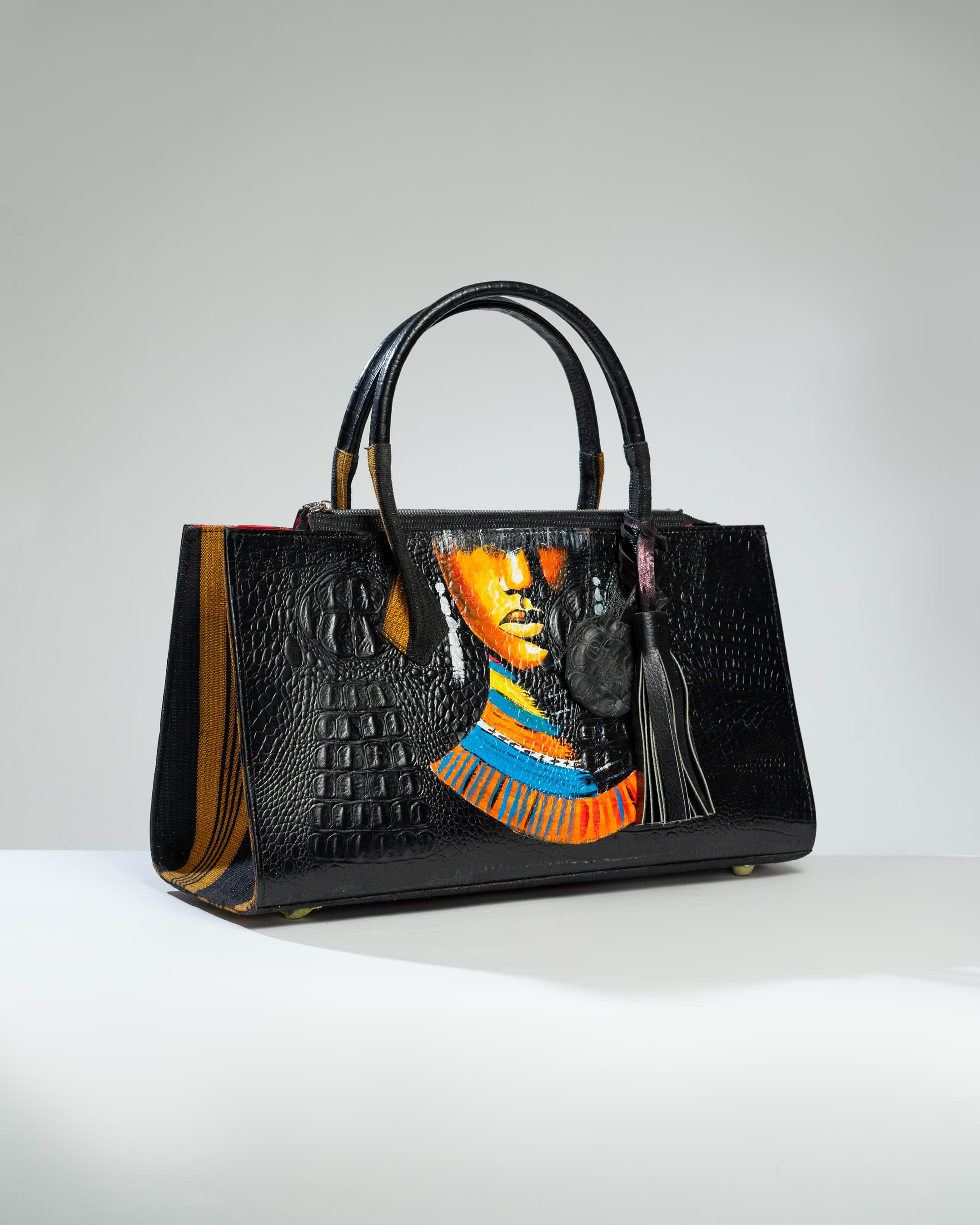 Black Croc Aduke maxi bag- Egyptian girl inspired.
